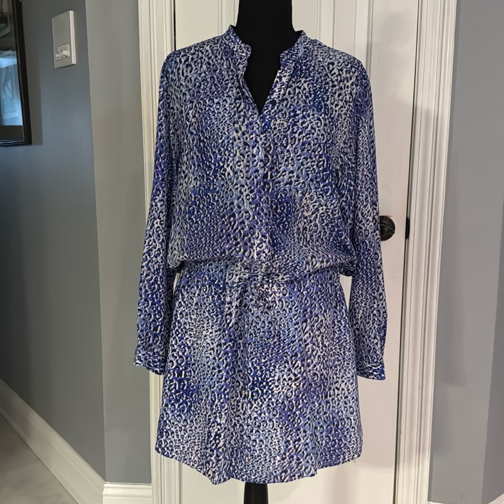 Rebecca Taylor blue pattern drawstring shirt dress